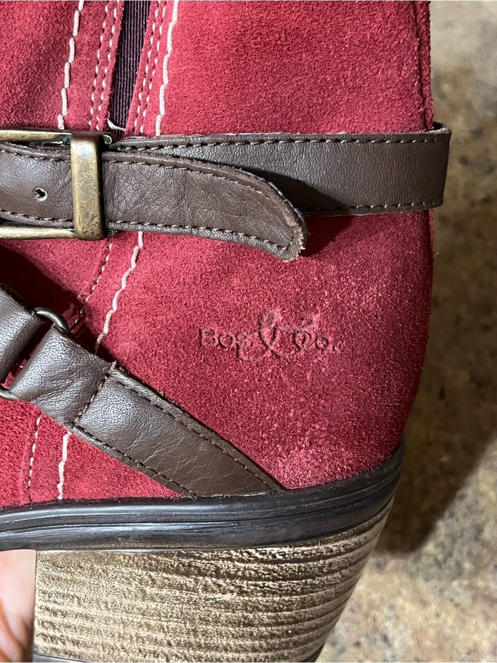 Børn Grenville Women’s Burgundy Suede Ankle Boots Size 11 Strappy Buckle Western - Picture 3 of 10